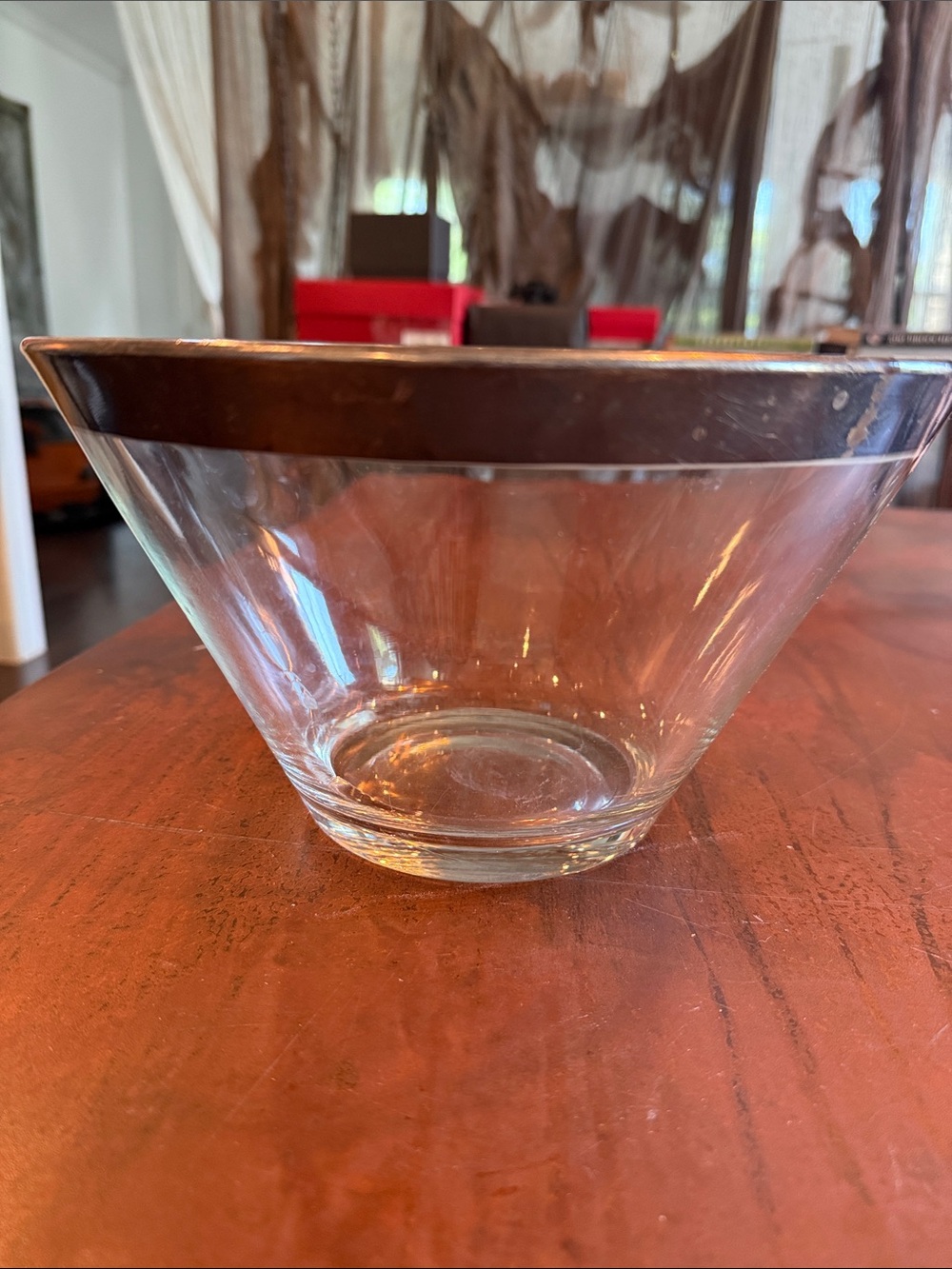 Vintage ModernGlass Serving Bowl with silver  Rim - Home Dining